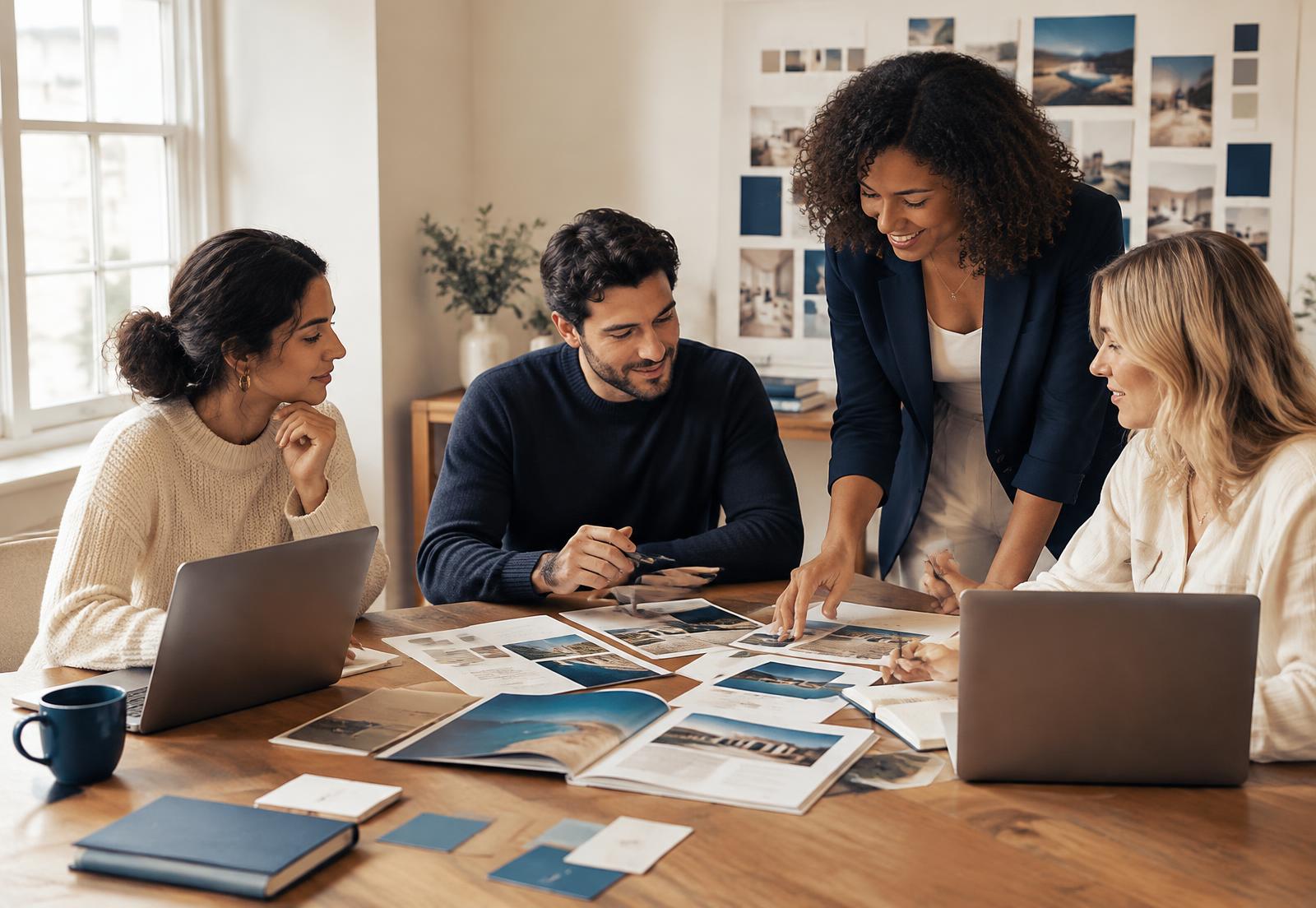 The Latoria Enterprises team reviewing brand materials